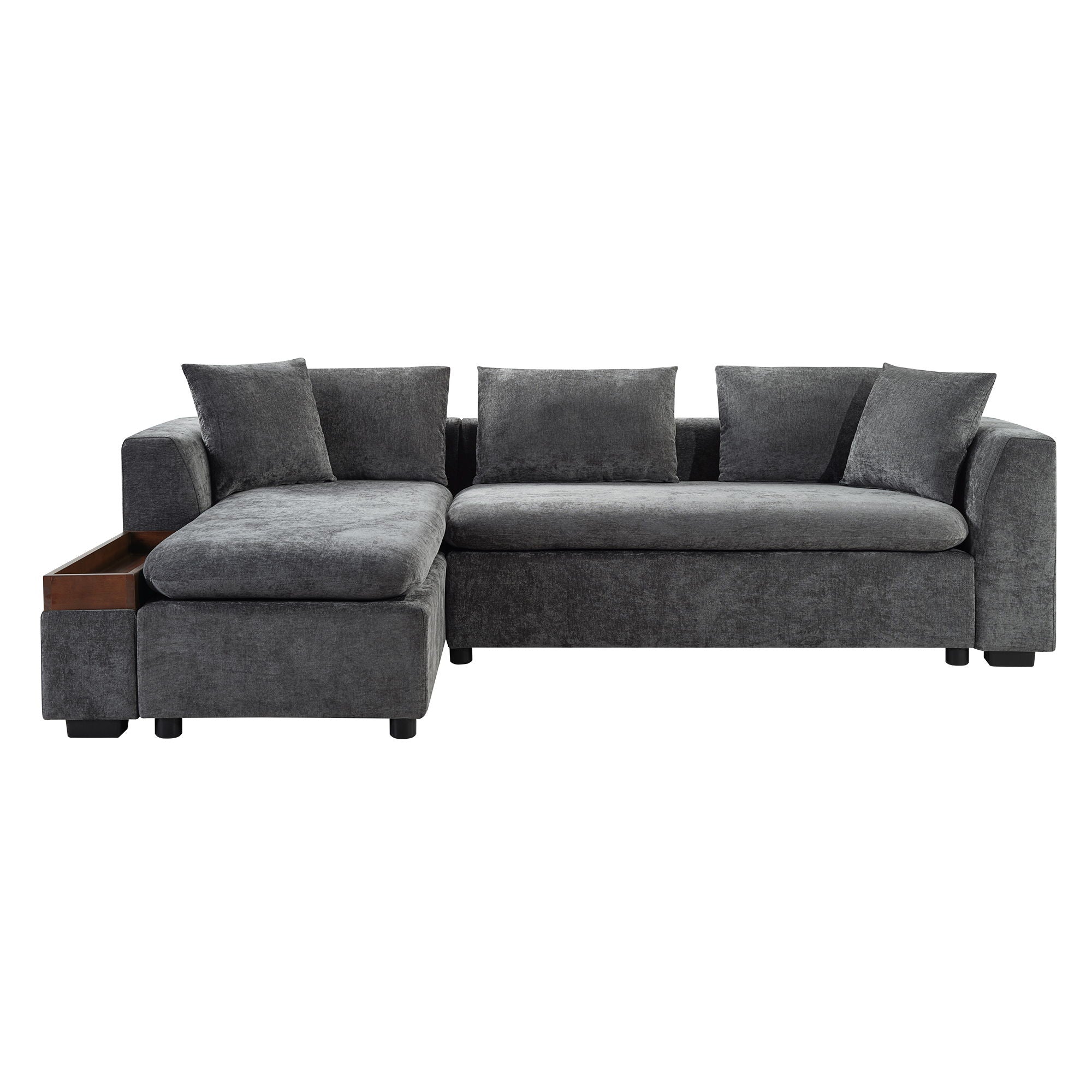 Modern L Shaped Sectional Sofa With Storage Chenille, Upholstered Couch - Gray
