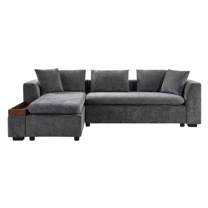 Modern L Shaped Sectional Sofa With Storage Chenille, Upholstered Couch - Gray