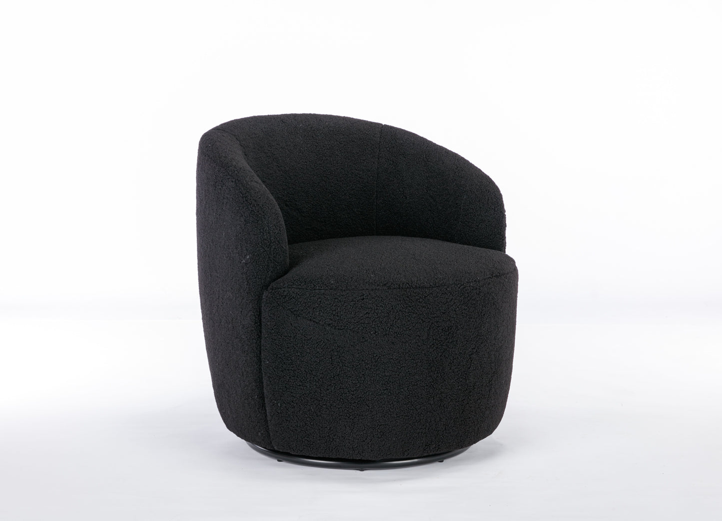 Teddy Fabric Swivel Accent Armchair Barrel Chair With Black Powder Coating Metal Ring - Black