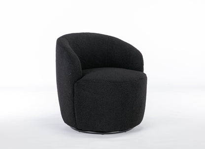 Teddy Fabric Swivel Accent Armchair Barrel Chair With Black Powder Coating Metal Ring - Black