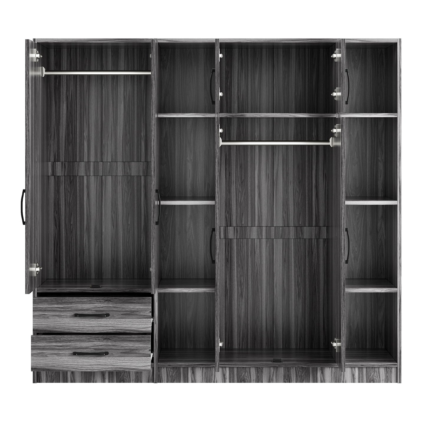 6 Door Wardrobe With Shelves And Drawers - Gray