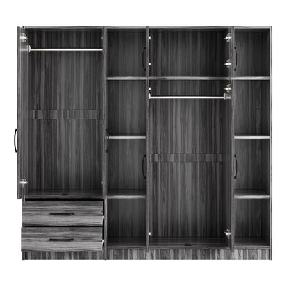 6 Door Wardrobe With Shelves And Drawers - Gray