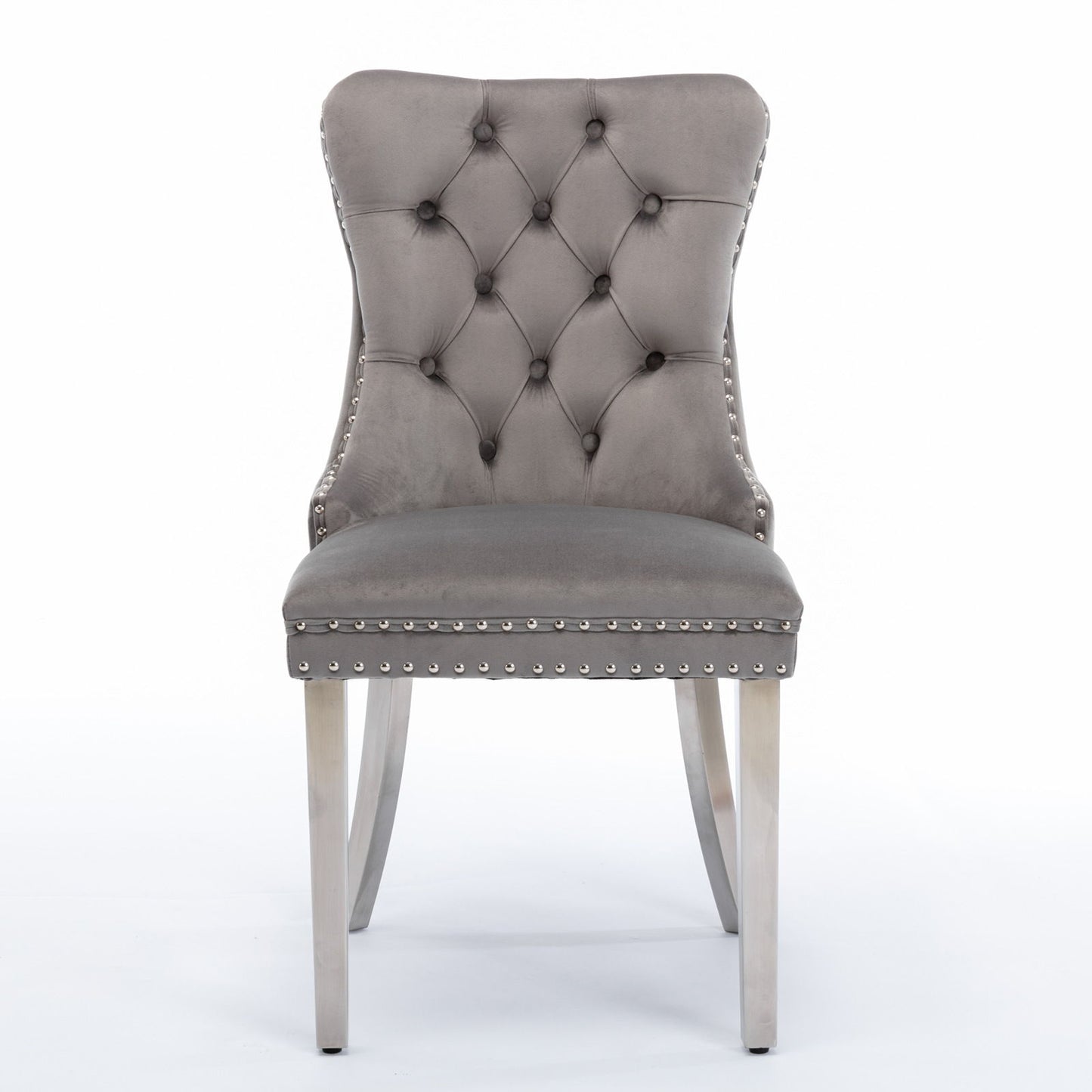 Nikki - Modern, High-End Tufted Solid Wood Contemporary Velvet Upholstered Dining Chair With Chrome Stainless Steel Plating Legs, Nailhead Trim (Set of 2) - Gray / Chrome