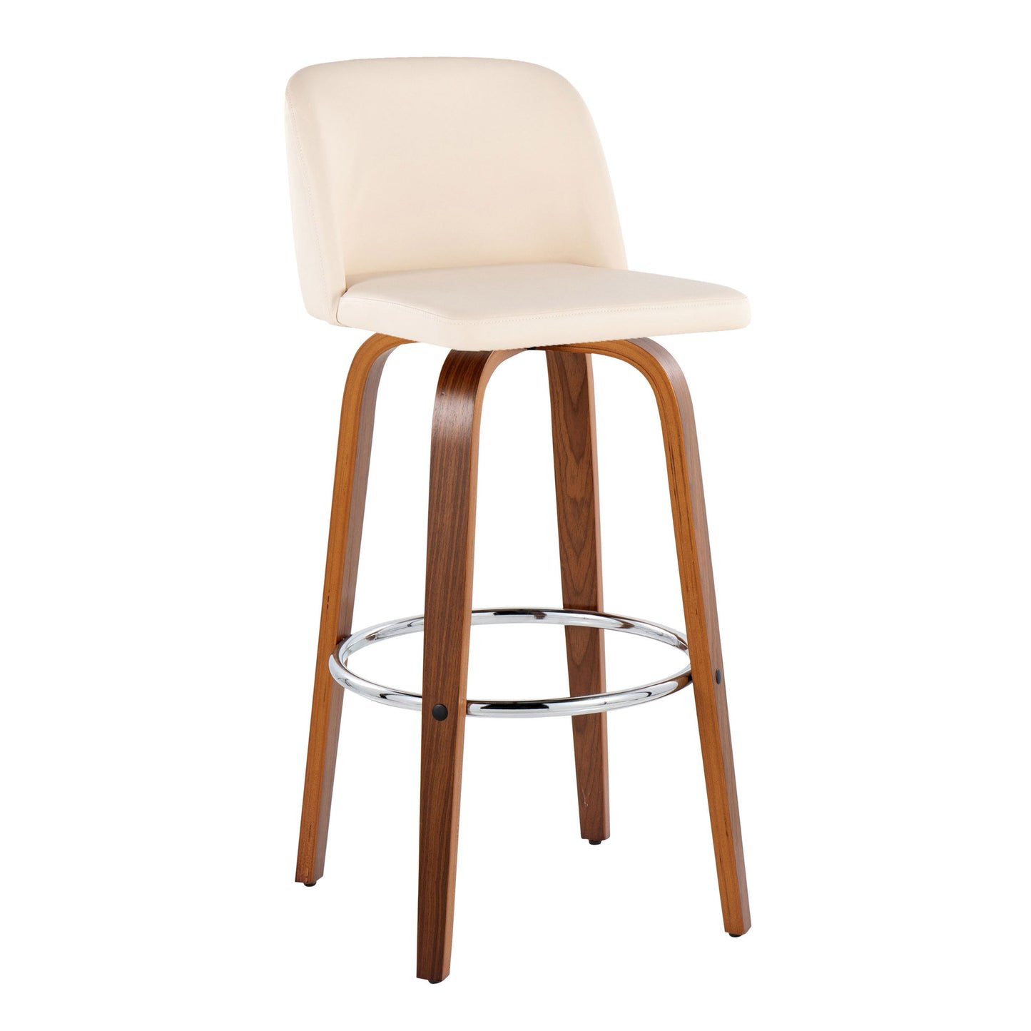 Toriano - Mid-Century Modern Fixed Height Barstool With Swivel And Round Footrest (Set of 2) - Walnut / Cream