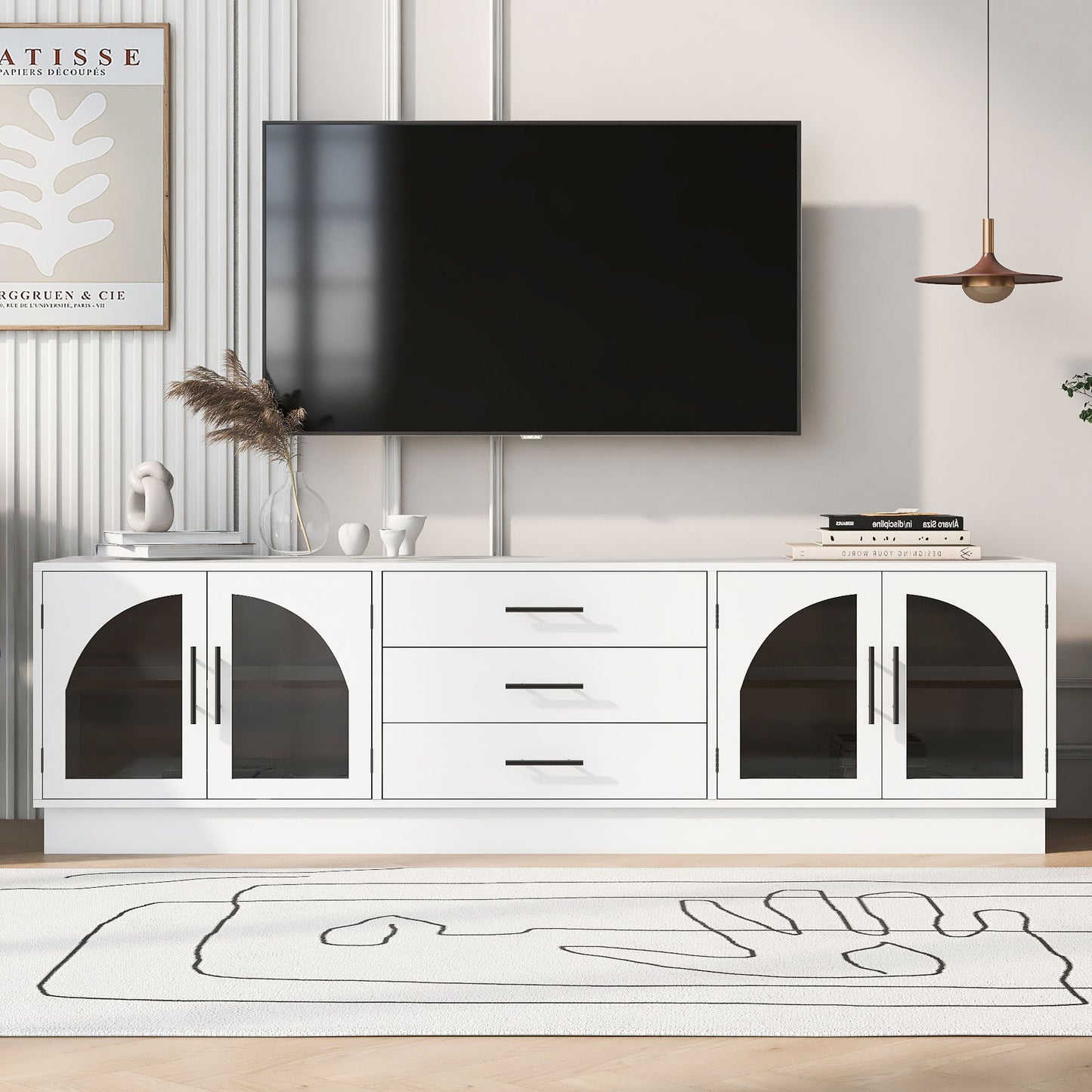 Modern Minimalist TV Stand For TVs Up To 75", Entertainment Center Media Console Cabinet With Adjustable Shelves For Living Room - White