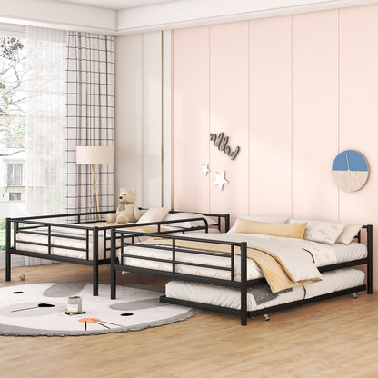 Full Long Over Queen Metal Bunk Bed With Trundle - Black