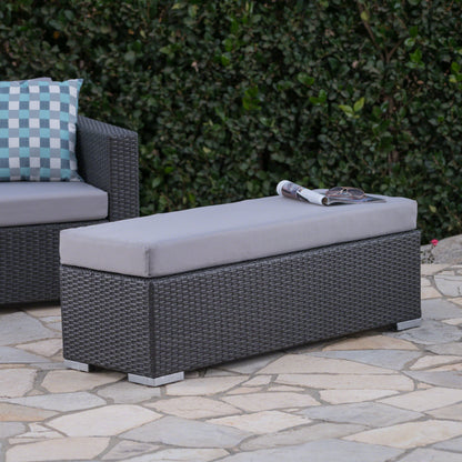 Enthrallia - Outdoor Wicker Bench With Cushion - Gray
