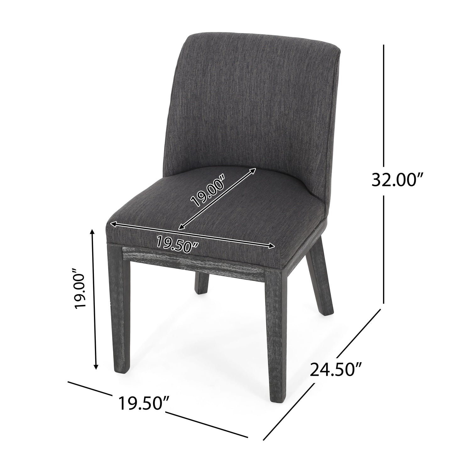 Modern Rustic Dining Chair (Set of 2) With Solid Wood Frame - Charcoal