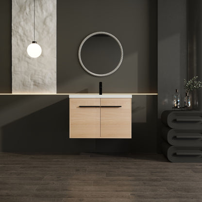 Bathroom Vanity With Resin Countertop Sink, 30" 2 Doors Cabinet Set - Oak