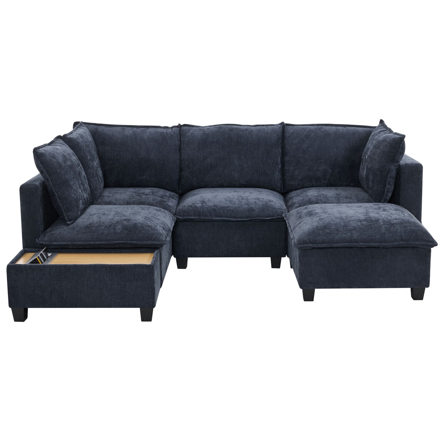 U - Shaped Sectional Sofa Modular Sofa Couch With A Movable Ottoman, A Coffee Table With Hidden Charging Devices For Living Room - Blue