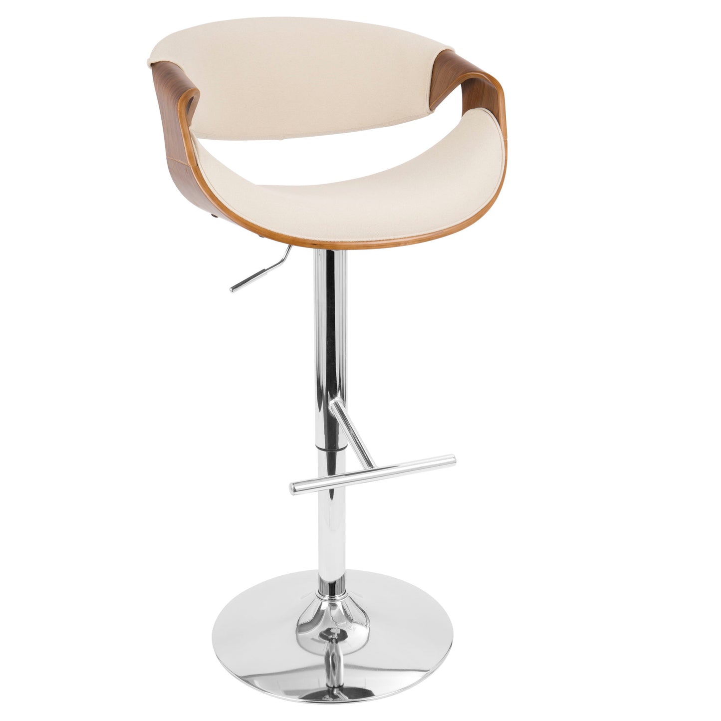 Curvo - Mid-Century Modern Adjustable Barstool With Swivel (Set of 2) - Chrome / Walnut / Cream
