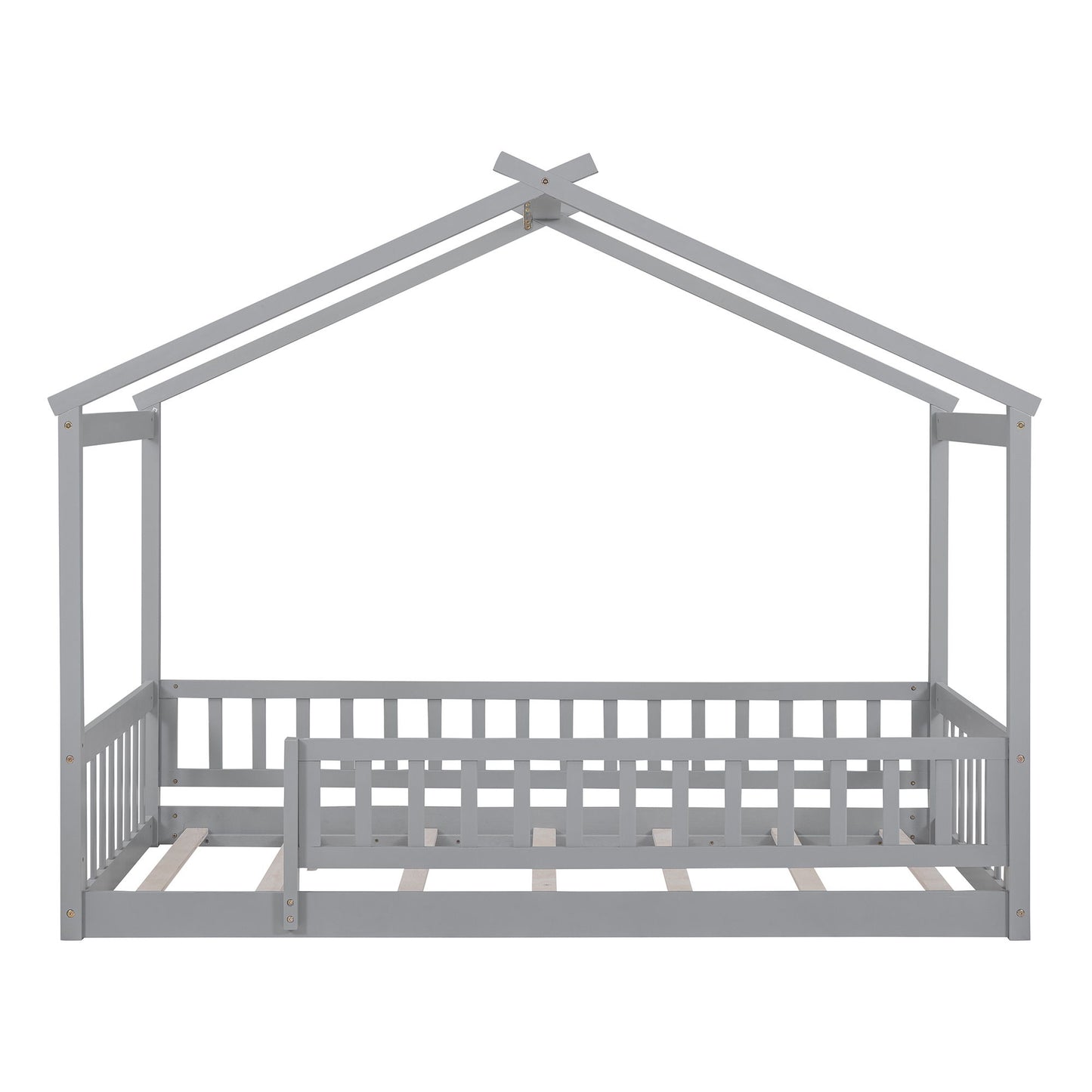 Twin Size Bed House Bed Frame With Fence - Gray