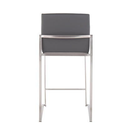 Fuji - Contemporary High Back Counter Stool (Set of 3) - Gray - Faux Leather