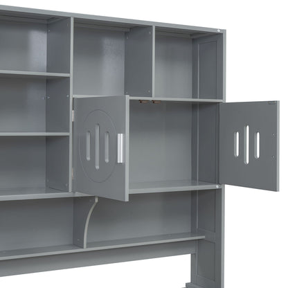 Full Size Daybed With 2 Drawers And All In One Cabinet And Shelf - Gray