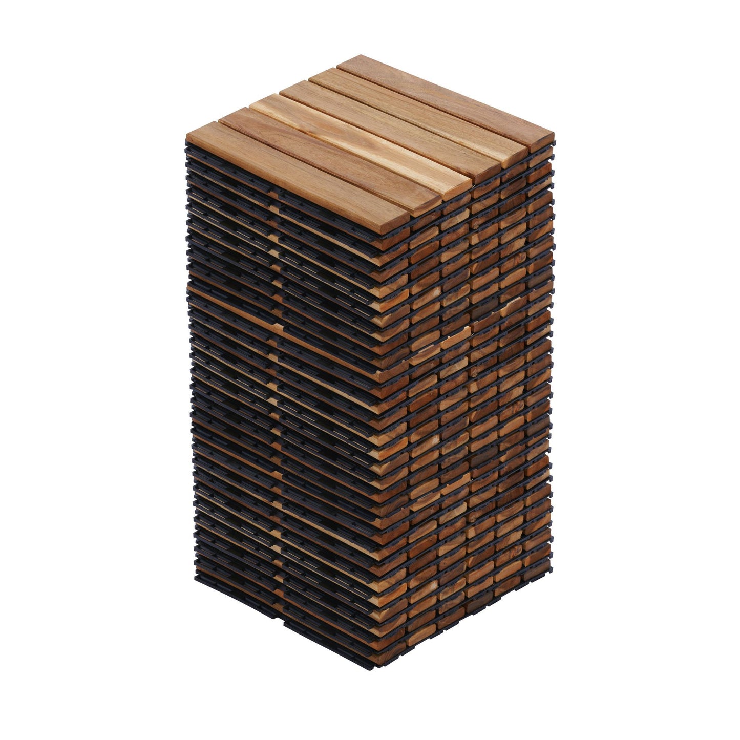 10 Piece Interlocking Deck Tiles Striped Pattern, Square Acacia Hardwood Outdoor Flooring For Patio, Bancony, Pool Side - Yellow