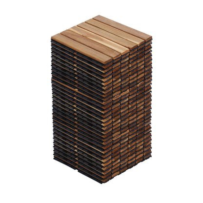 10 Piece Interlocking Deck Tiles Striped Pattern, Square Acacia Hardwood Outdoor Flooring For Patio, Bancony, Pool Side - Yellow