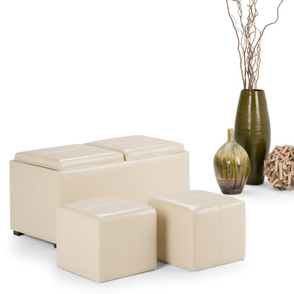 Avalon - 5 Piece Storage Ottoman - Satin Cream
