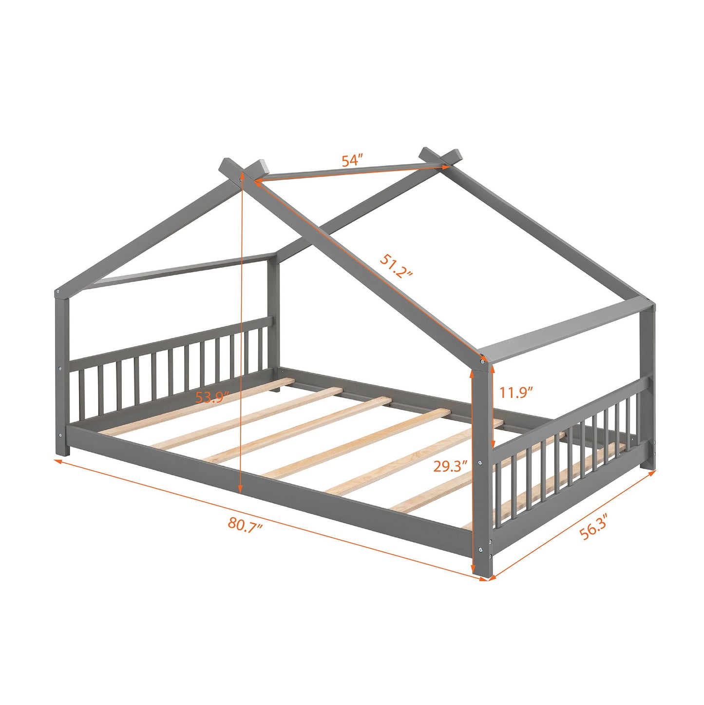 Full Size Playhouse Design Bed - Gray