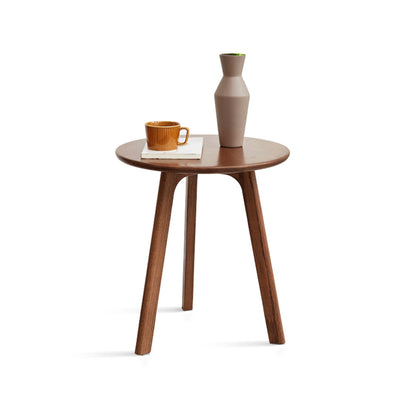 Round Small End Table, Side Table For Bedroom & Balcony - Walnut