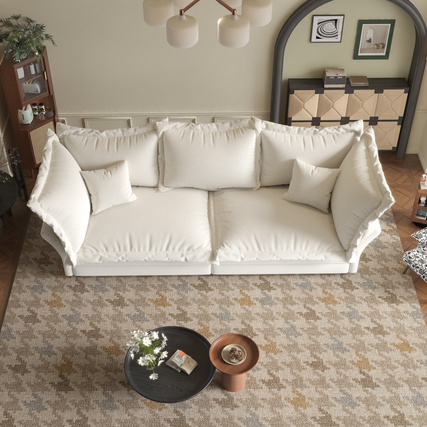Modern Comfy Upholstered Sofa Cloud Couch, Deep Seat Couches With Multiple Large Soft Pillows, Convertible Deep Seat Chaise Longue For Living Room - Beige