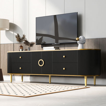 Modern TV Stand For TVs Up To 80", Entertainment Center With 4 Drawers And 1 Cabinet, Wood TV Console Table With Handles For Living Room - Black