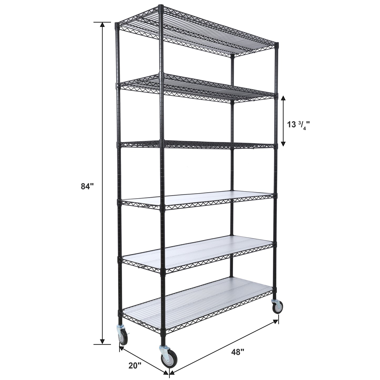 84" x 48" x 20" 6 Tier 6000Lbs Capacity Nsf Metal Shelf Wire Shelving Unit, Heavy Duty Adjustable Storage Rack With Wheels & Shelf Liners For Commercial Grade Utility Steel Storage Rack - Black