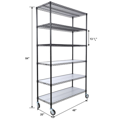 84" x 48" x 20" 6 Tier 6000Lbs Capacity Nsf Metal Shelf Wire Shelving Unit, Heavy Duty Adjustable Storage Rack With Wheels & Shelf Liners For Commercial Grade Utility Steel Storage Rack - Black