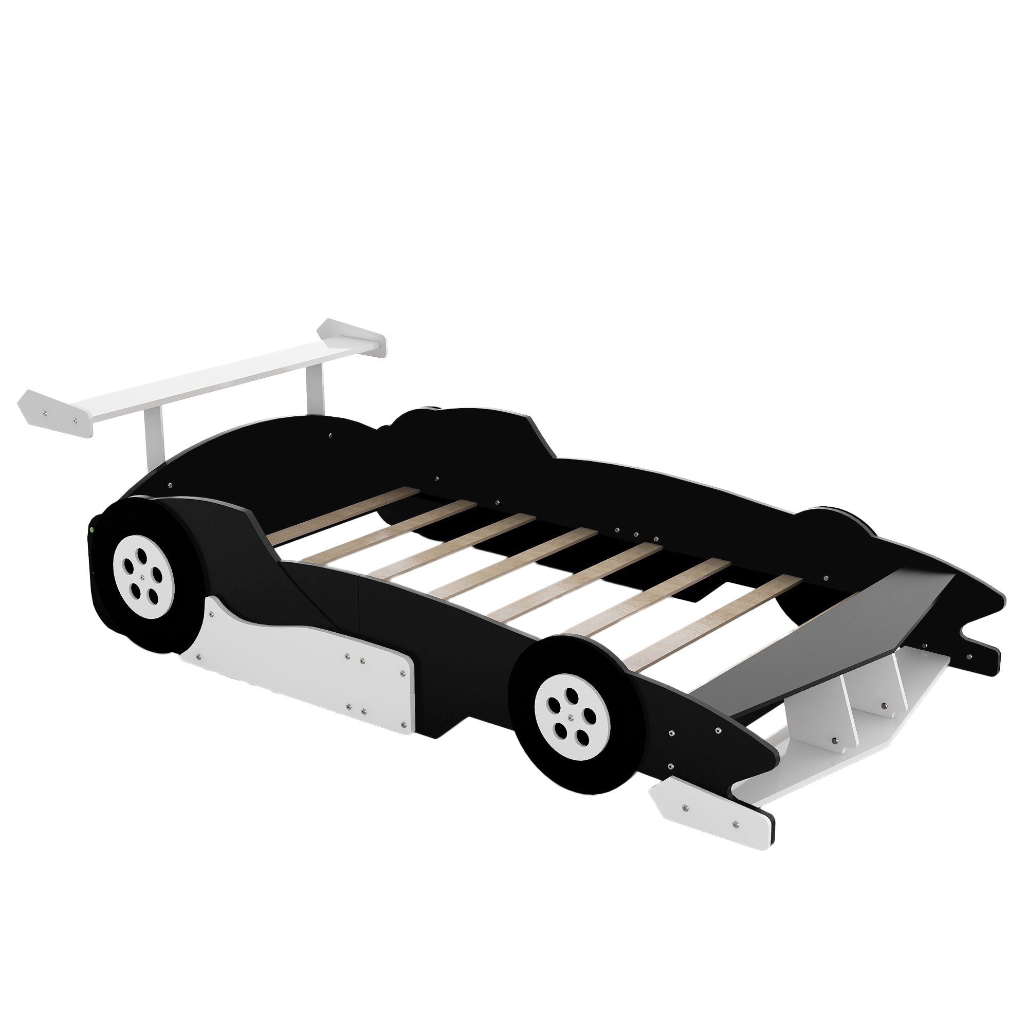 Full Size Race Car Shaped Platform Bed With Wheels - Black