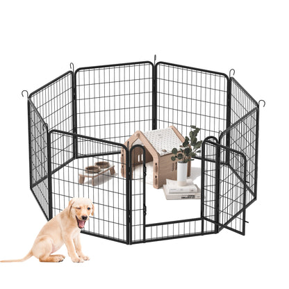 53.94" 8 Panels Heavy Duty Metal Playpen With Door, Dog Fence Pet Exercise Pen For Outdoor, Indoor - Black