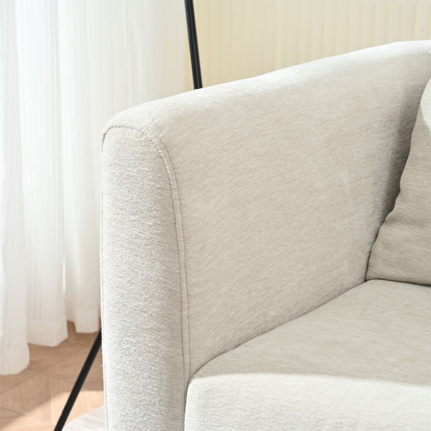 Modern Chenille Accent Chair, Upholstered Armchair For Living Room, Mid Century Fabric Lounge Chair With Pillow, Comfortable Reading Chair With Wood Legs For Living Room, Reception Room - Beige