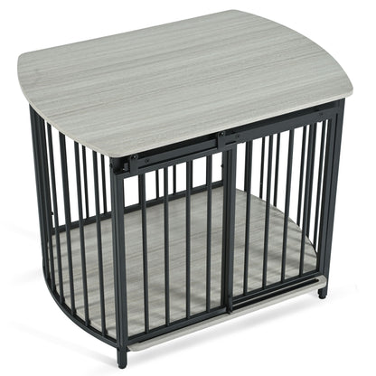 Furniture Style Dog Crate For Small And Medium Dogs, Wooden Cage Indoor Kennel Furniture, Modern Dog Crate End Table With Double Doors - Gray