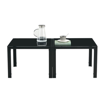 Coffee Table (Set of 2), Square Modern Table With Tempered Glass Finish For Living Room - Black