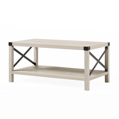 Farmhouse Metal X Coffee Table With Lower Shelf - Stone Gray