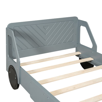 Twin Size Car Shaped Platform Bed With Wheels - Gray