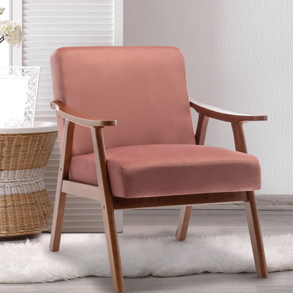 Mid Century Modern Wingback Accent Chair With Solid Wood Frame And Extra Thick Backrest - Lounge Chair For Living Room, Bedroom, Or Reading Room - Pink