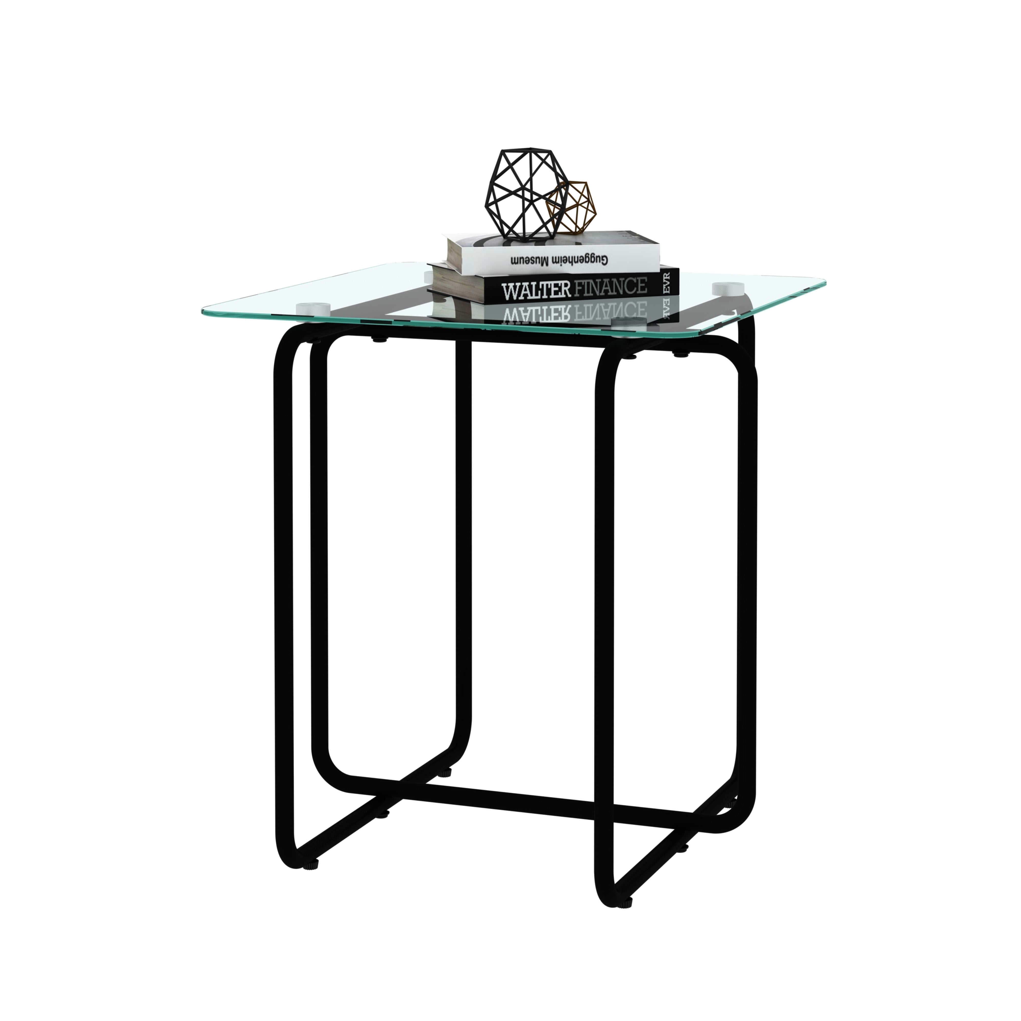 Modern Tempered Glass Coffee Table End Table Side Table For Living Room, Bedroom, Transparent - Black