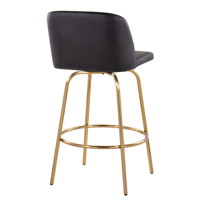 Toriano - Contemporary Fixed Height Counter Stool With Swivel With Round Footrest (Set of 2) - Black / Gold