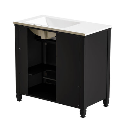 Modern Bathroom Vanity With Ceramic Sink, Freestanding, One Tip - Out Drawer, 3 Side Drawers, Adjustable Shelf - Beige