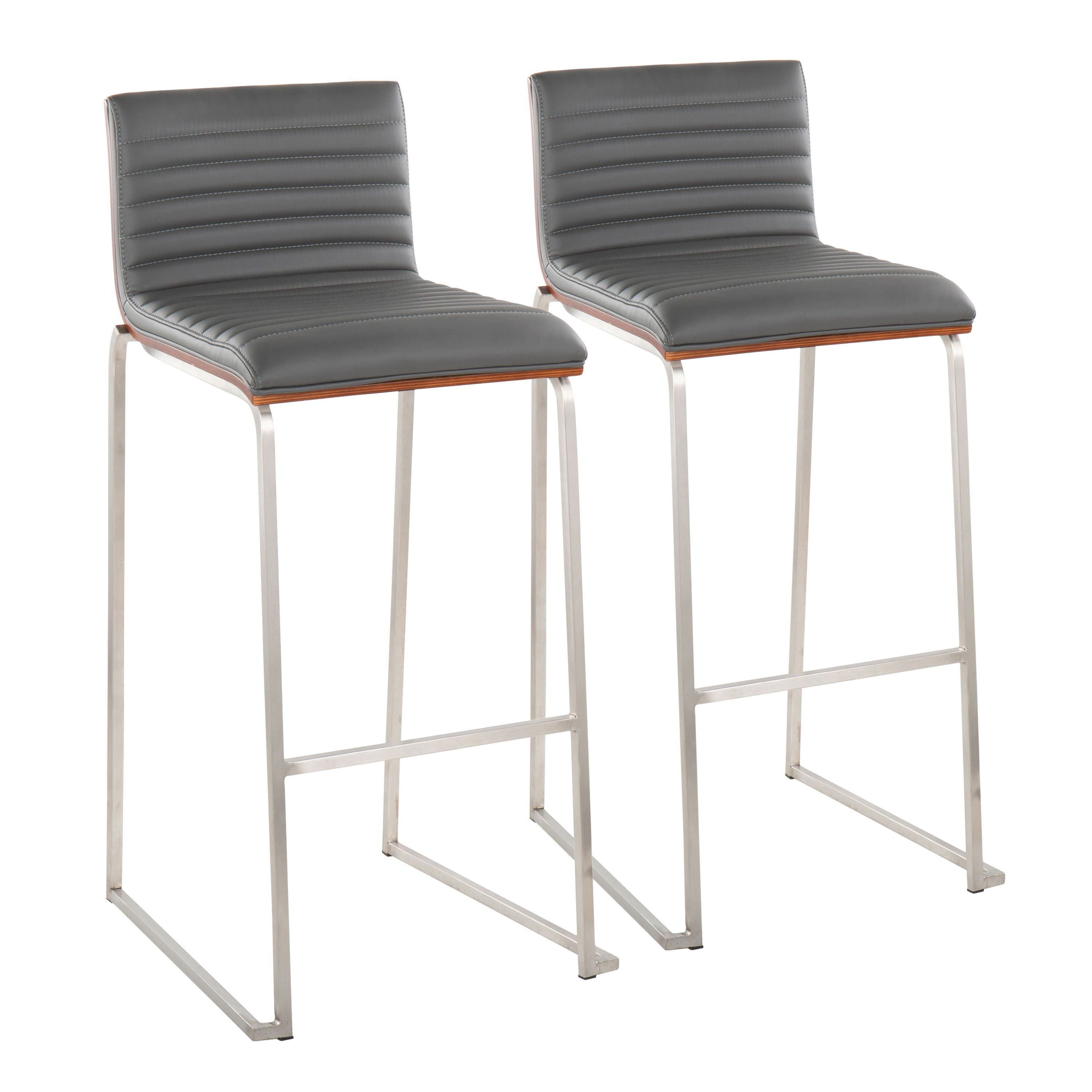 Mason Mara - Contemporary Fixed Height Barstool (Set of 2) - Walnut / Gray
