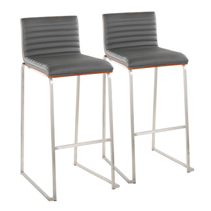 Mason Mara - Contemporary Fixed Height Barstool (Set of 2) - Walnut / Gray
