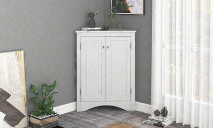 Triangle Bathroom Storage Cabinet With Adjustable Shelves, Freestanding Floor Cabinet For Home Kitchen - White