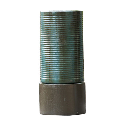 Large Concrete Cylinder Ribbed Water Fountain, Outdoor Bird Feeder / Bath Fountain, Modern Industrial Style - Antique Green / Brown