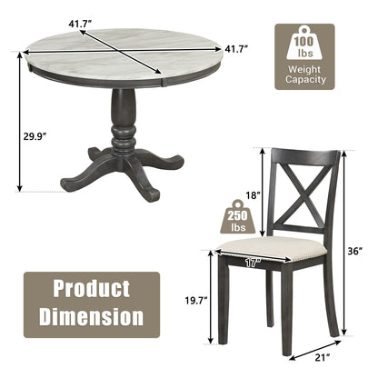 5 Pieces Dining Table And Chairs Set For 4 Persons, Kitchen Room Solid Wood Table With 4 Chairs - Gray