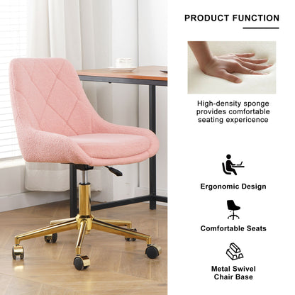 Modern Teddy Fleece Fabric Living Room Furniture Dining Chair With Gold Legs, Soft And Comfortable, Adjustable, Space Saving - Pink