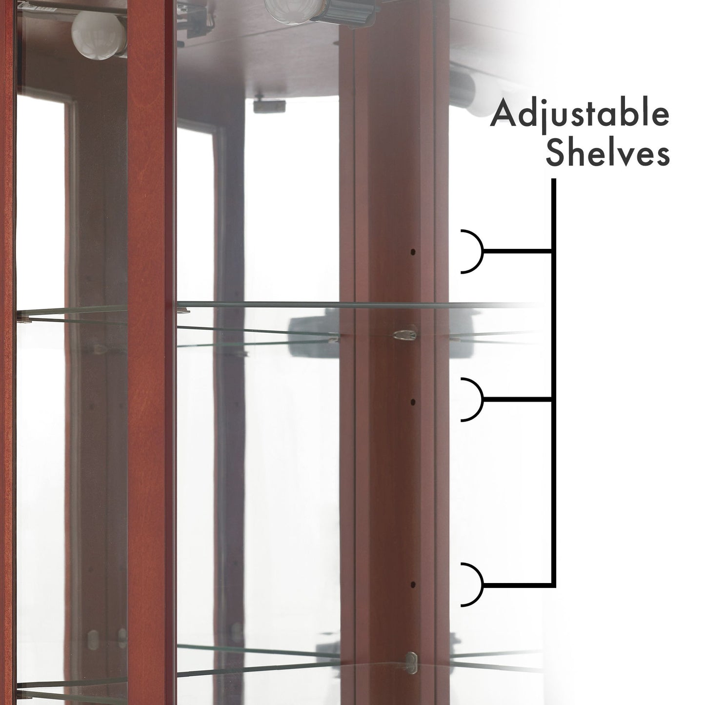 6 Shelf Corner Curio Display Cabinet With Lights, Mirrors And Adjustable Shelves (E26 Light Bulb Not Included) - Cherry