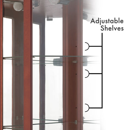 6 Shelf Corner Curio Display Cabinet With Lights, Mirrors And Adjustable Shelves (E26 Light Bulb Not Included) - Cherry