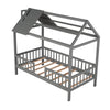 Twin Size House Bed With Fence - Gray