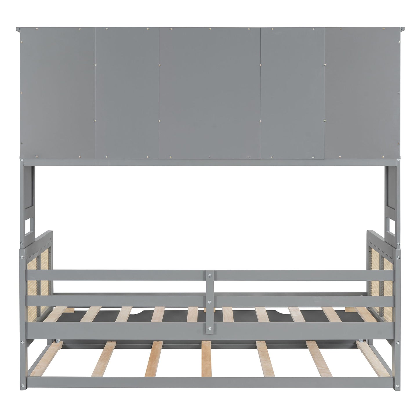 Twin Size Wooden Daybed With Twin Size Trundle, And All In One Cabinet And Shelf - Gray