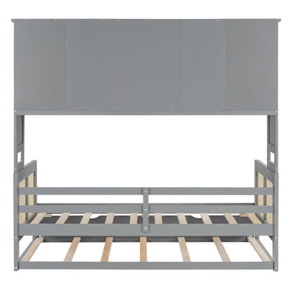 Twin Size Wooden Daybed With Twin Size Trundle, And All In One Cabinet And Shelf - Gray