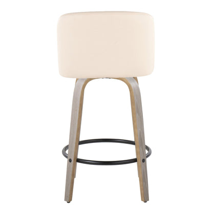 Toriano - Contemporary Fixed Height Counter Stool & Swivel And Round Footrest (Set of 2) - Light Gray / Cream